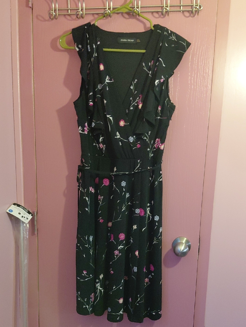 Ivanka Trump Black Midi Dress with Pink and White Floral Print